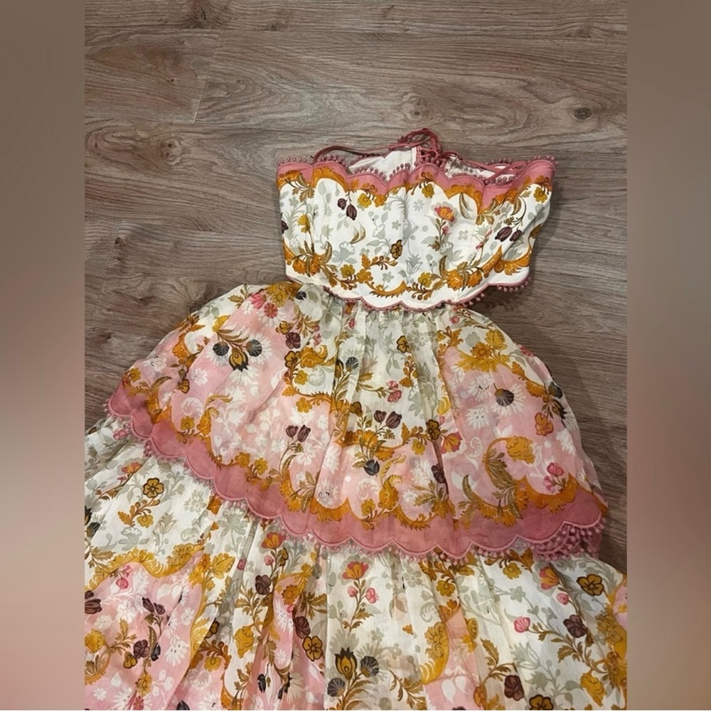 RARE  Zimmermann Laurel Lace Up Floral Pink Frill Maxi  Dress Size AU3/L - Picture 5 of 12